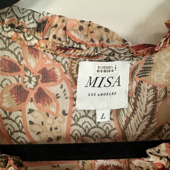 Misa Los Angeles Women’s Short Flutter Sleeve Tie V-Neck Blouse Sz L GUC - Picture 2 of 9